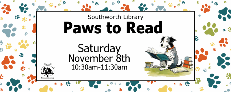 Paws to Read – Saturday, November 8th at 10:30 a.m.