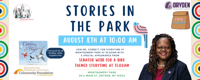 Stories in the Park with Senator Webb- Friday, August 8th at 10:00 a.m.