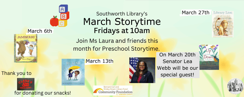 March Preschool Storytimes – Fridays at 10am