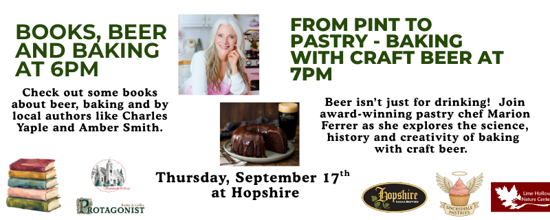 Books, Beer and Baking – Thursday, September 17th at 6pm at Hopshire Farm & Brewery