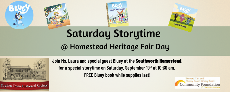 Bluey Storytime on Saturday, September 19th at 10:30am at Homestead Heritage Fair Day